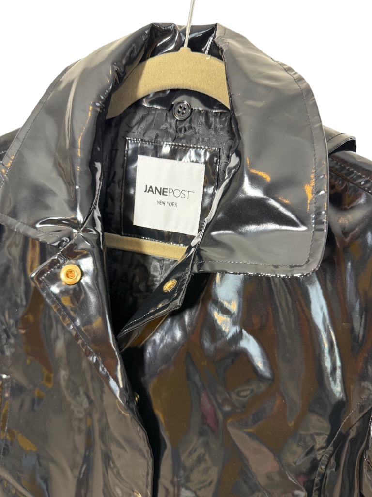 Nwt Janepost Glossy Patent Raincoat Detachable Hood Black Size Xs $395 — image 2 of 8
